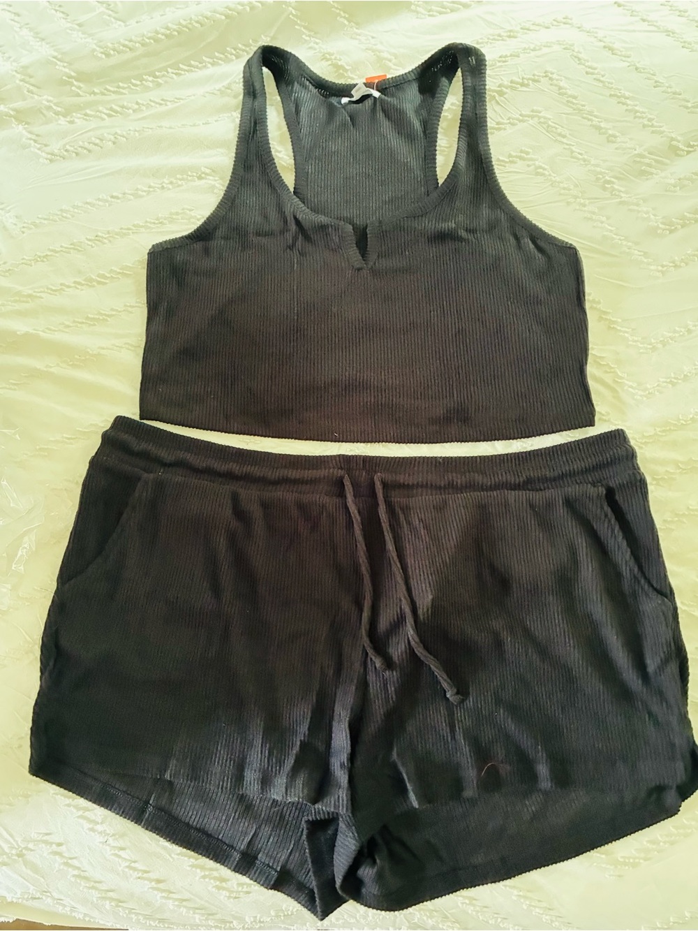 Colsei Black Ribbed Tank & Shorts Sleep Set - Women loungewear 2X new